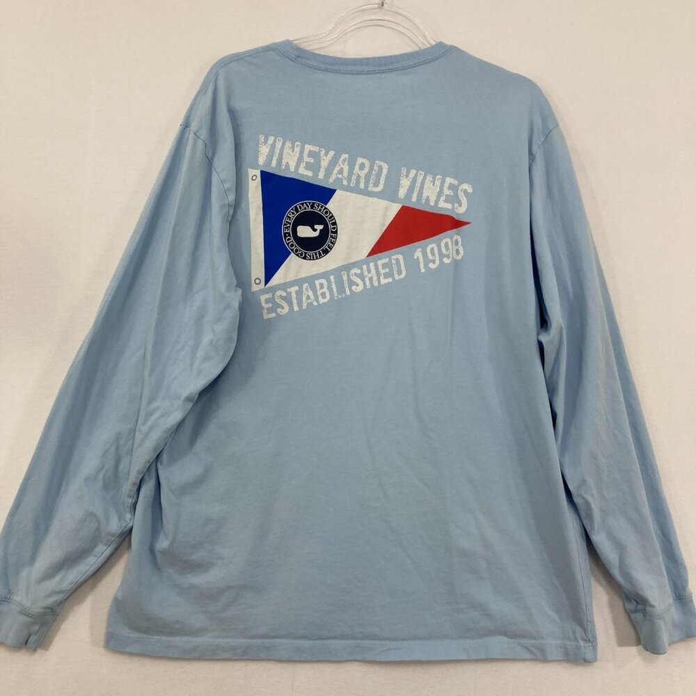 Vineyard Vines Men Large Light Blue Long Sleeve Graphic Back Cotton Stretch Tee